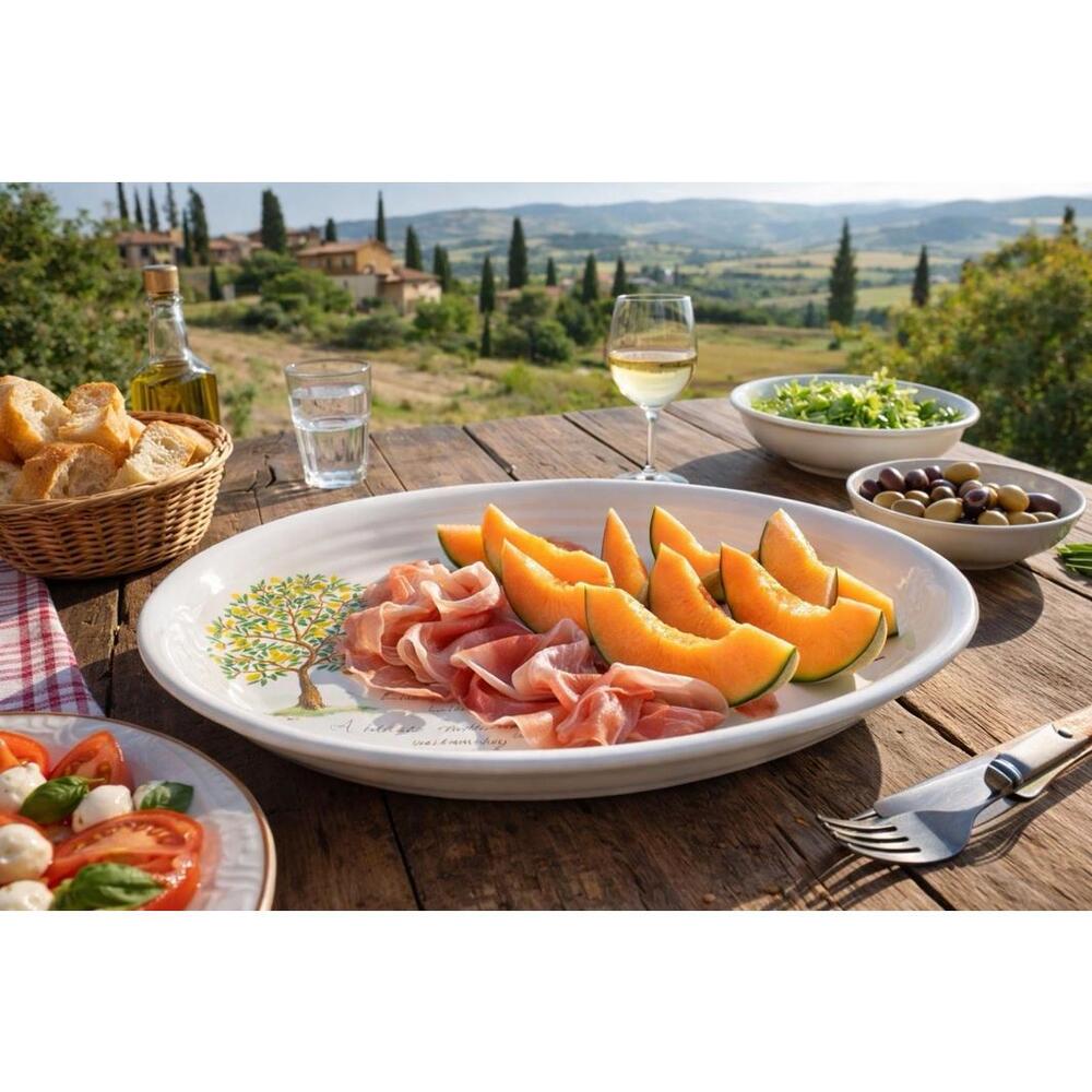 Ceramica Cuore Italy 2000s Lemon Tree Oval Serving Platter, 15x10x2”
